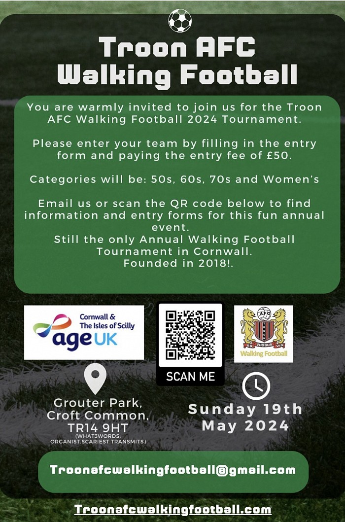 To enter your team, email TroonAFCWalkingFootball@gmail.com